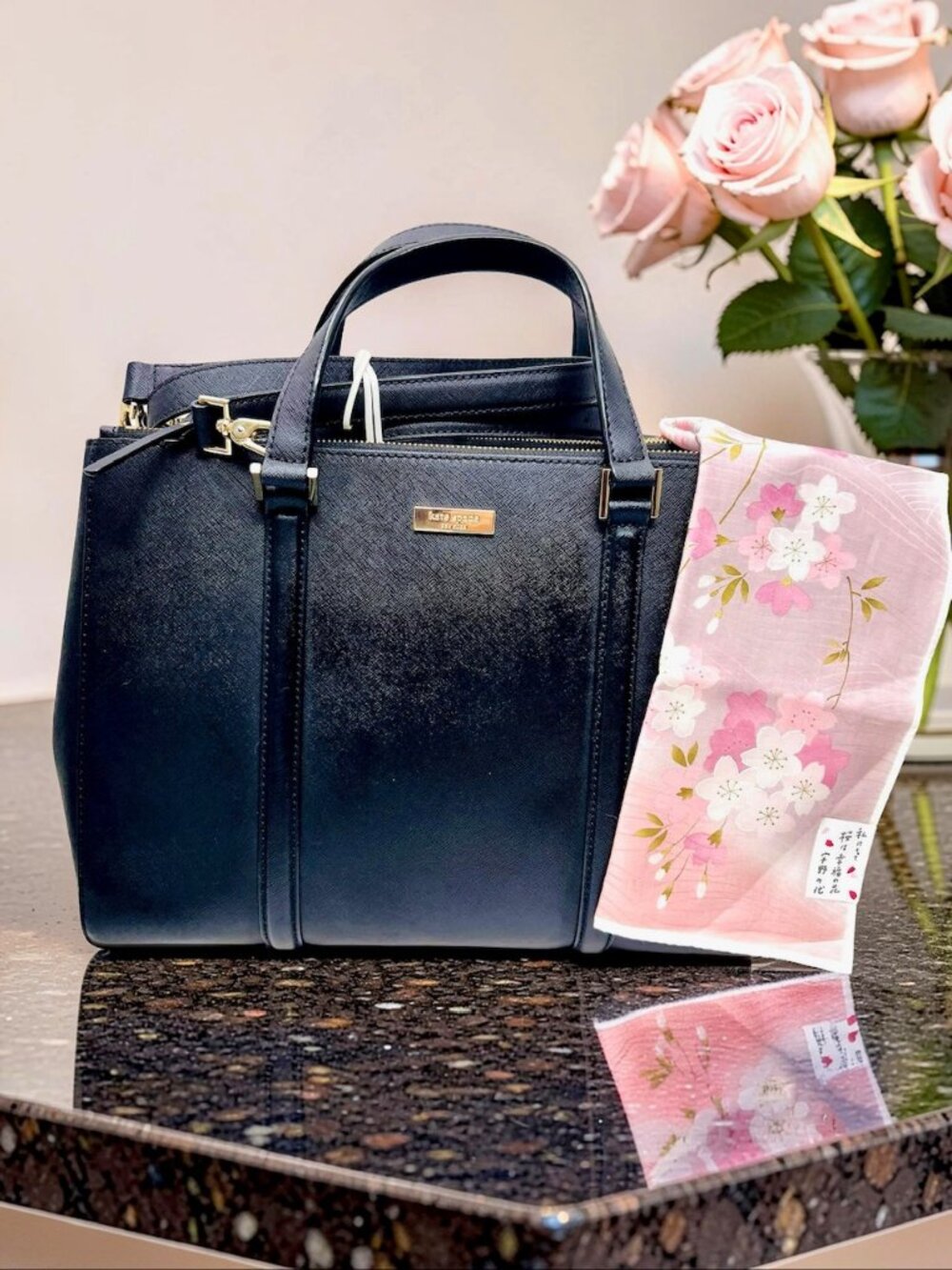 New Kate Spade Newbury Lane Joden Black Saffiano Leather XL Tote Bag+ Pink Scarf - Picture 15 of 16